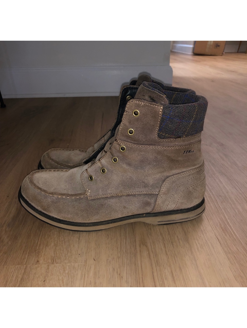 LL BEAN PARK RIDGE MOC TOE PLAID SUEDE HIKING CASUAL BOOTS BROWN TEK WOMENS 11